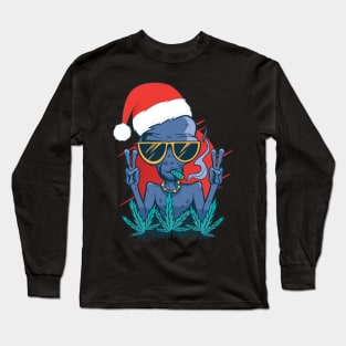 Santa Claus Alien Smoking Weed Christmas design Long Sleeve T-Shirt